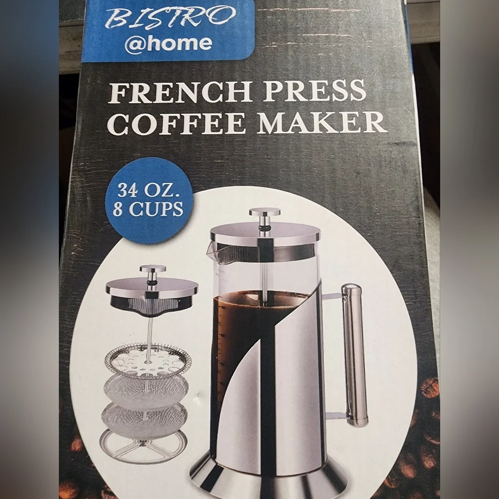 French Press Coffee Maker 34oz 8 Cups Stainless Steel 4 Level Filtration New 294